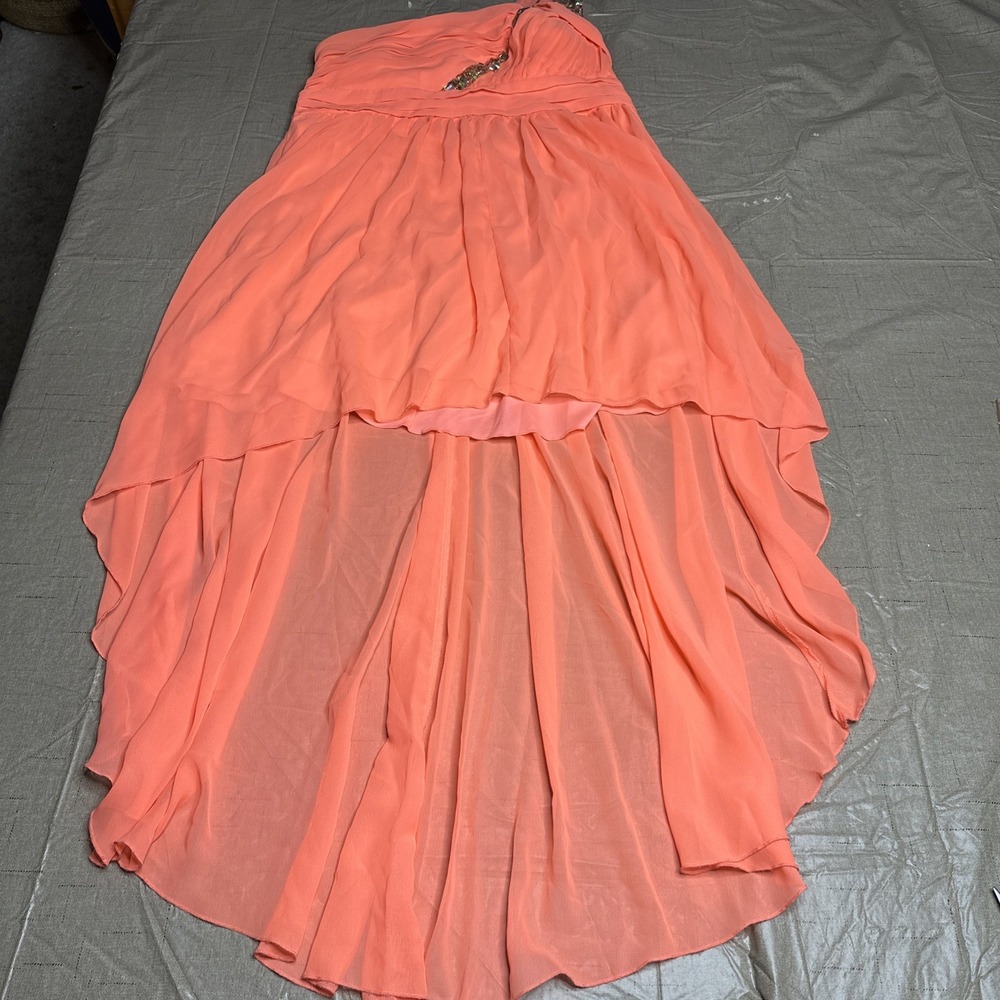 Deb‎ One Shoulder Rhinestone Formal Dress Plus 18 Orange Short Front Long Back